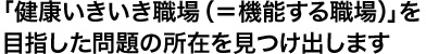 「健康いきいき職場（＝機能する職場）」を目指した問題の所在を見つけ出します