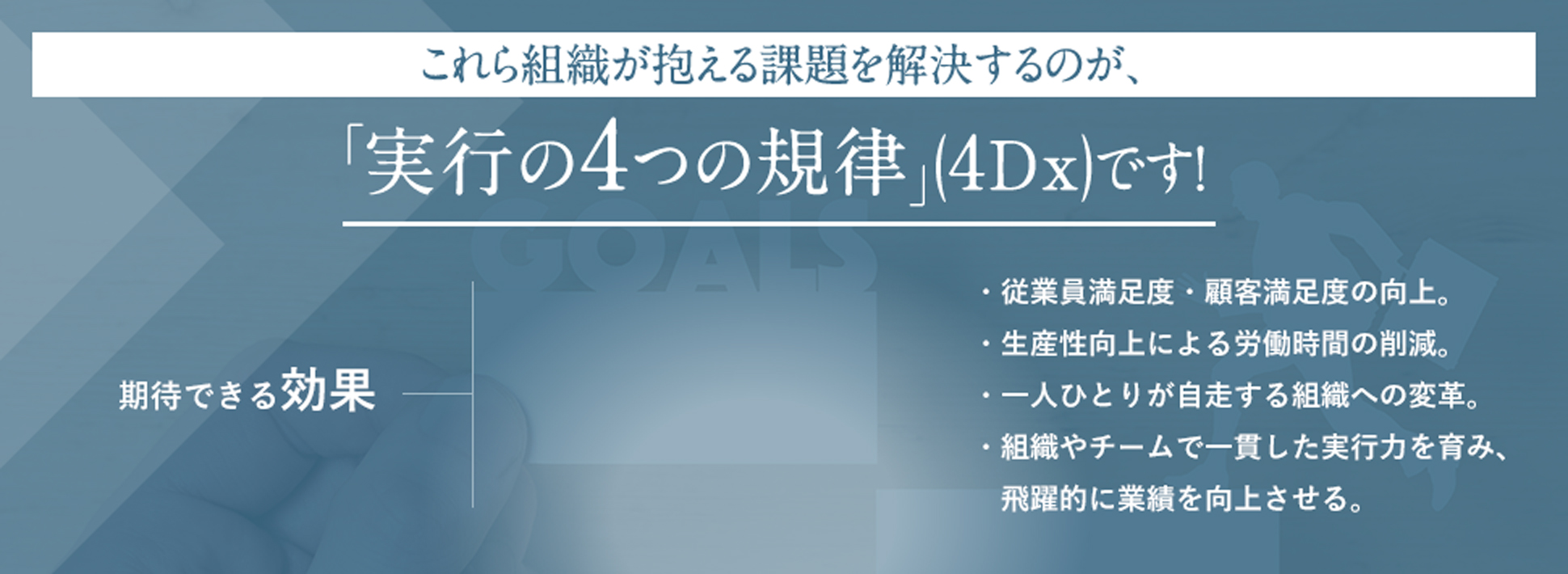 これら組織が抱える課題を解決するのが、「実行の4つの規律」(4Dx)です！